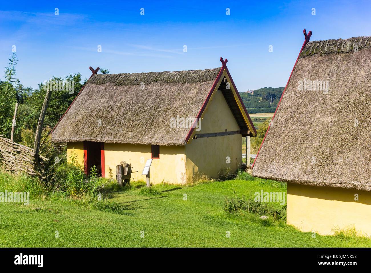 Little house in the recontructed Viking village of Fyrkat near Hobro, Denmark Stock Photo