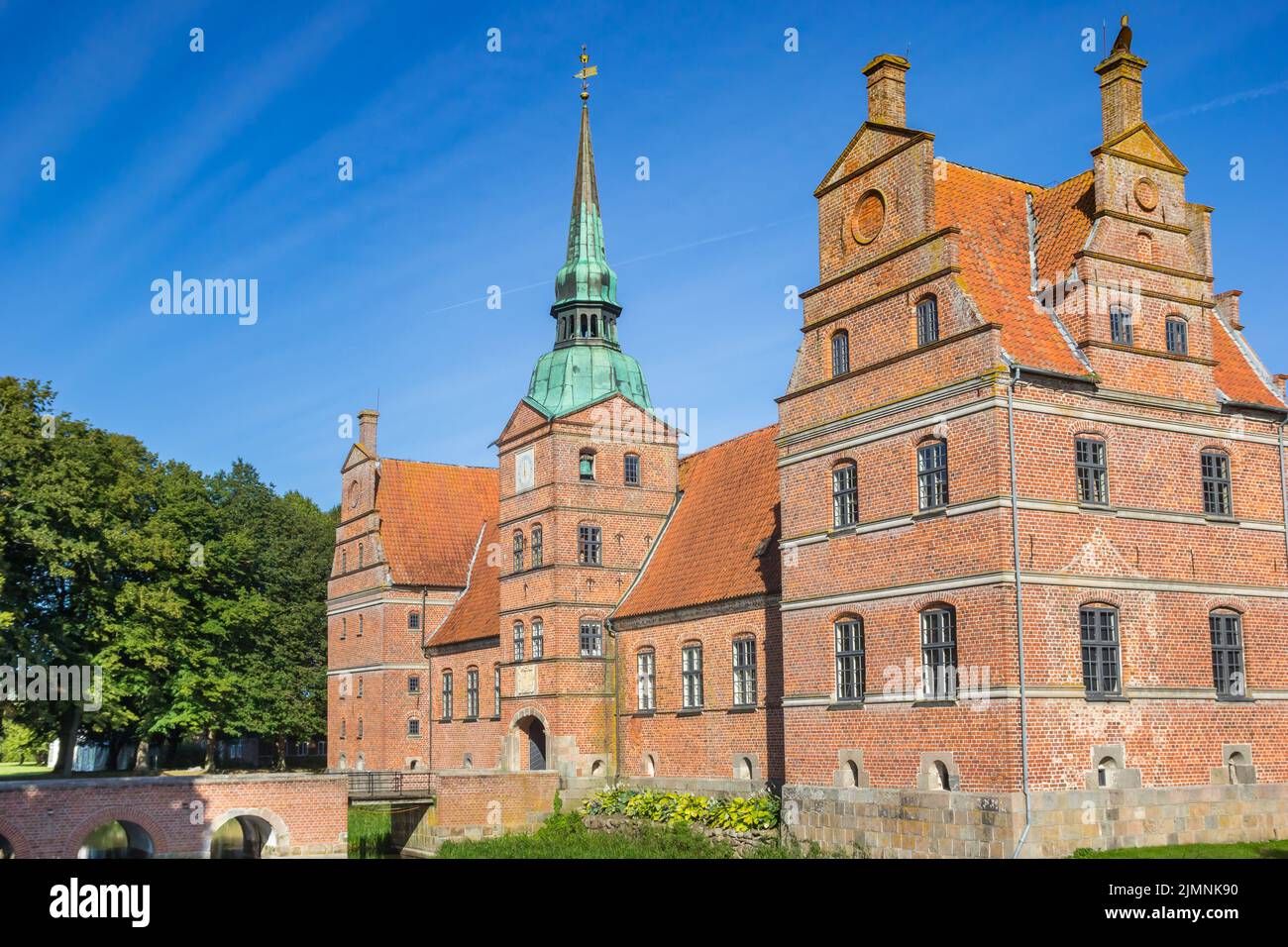 Historic red brick castle in Rosenholm, Denmark Stock Photo