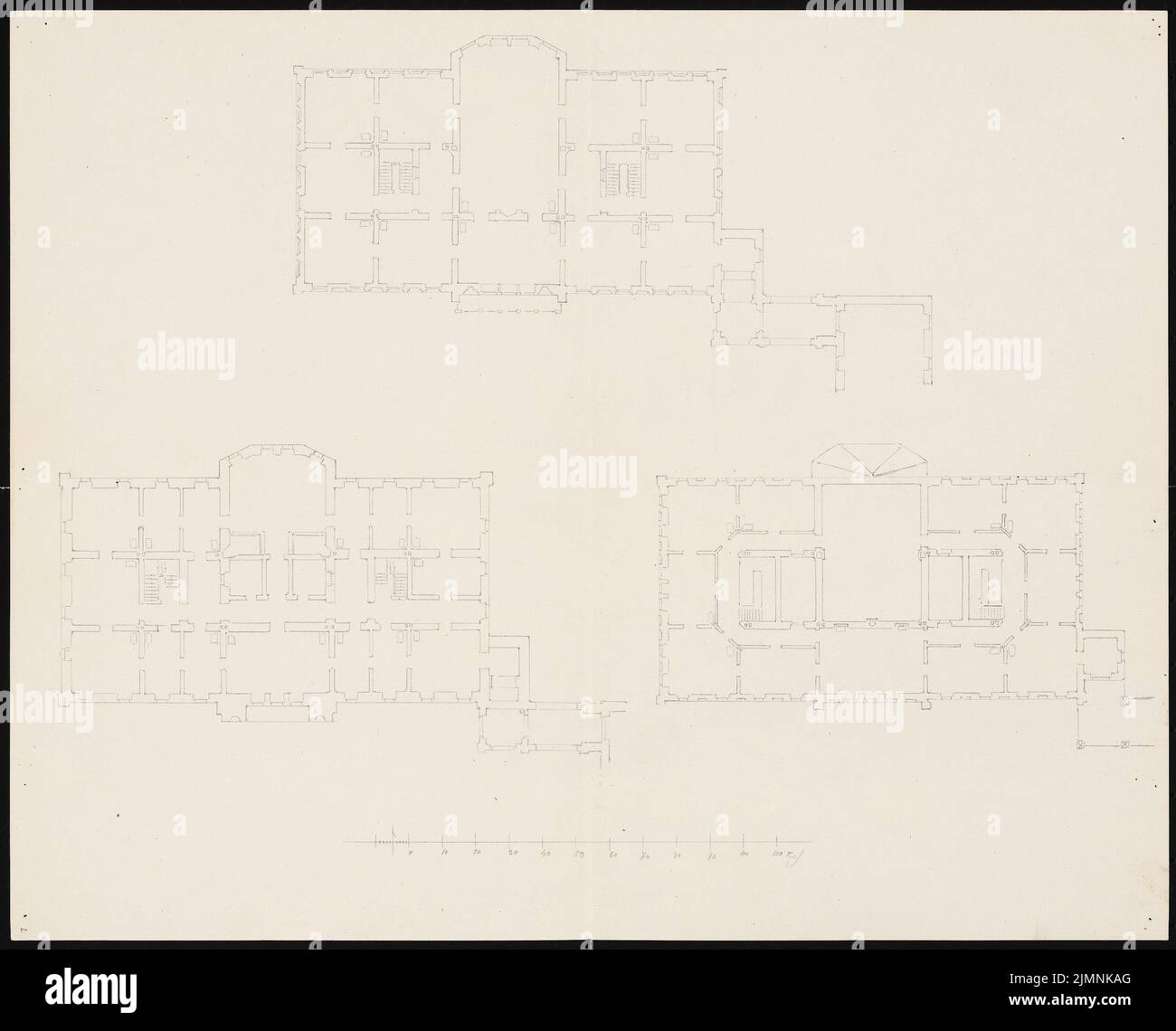 Knoblauch Eduard (1801-1865), manor house in Lauchstädt (approx. 1848): floor plan basement, ground and upper floor. Pencil, 35 x 43.3 cm (including scan edges) Stock Photo