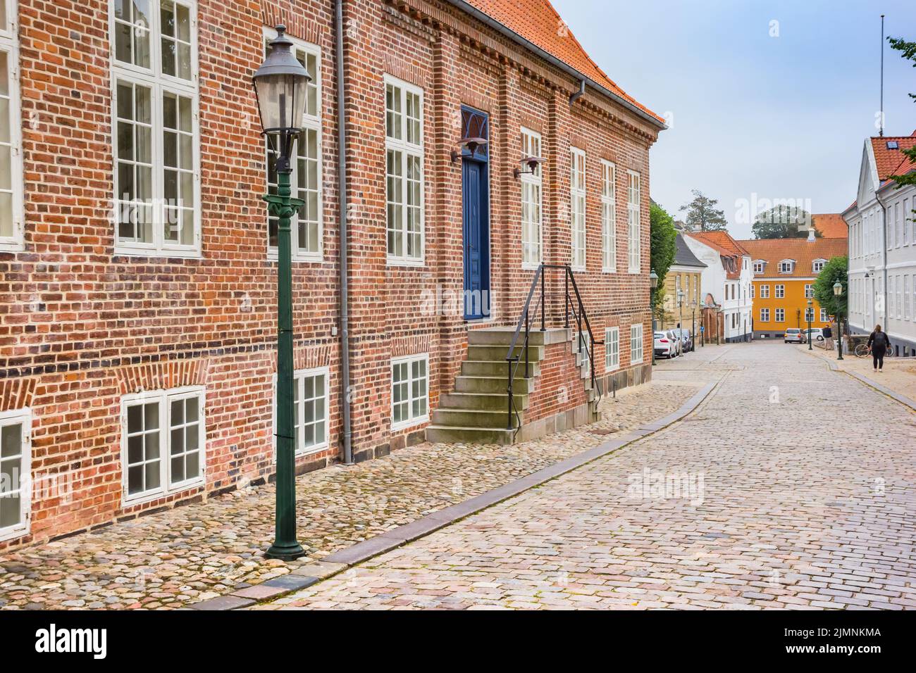 Cobblestoned street with historic houses in Viborg, Denmark Stock Photo