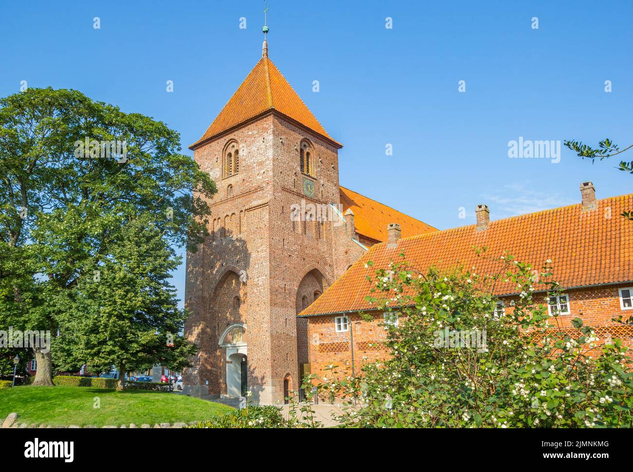 Tower of the historic St. Catherine monastery in Ribe, Denmark Stock Photo