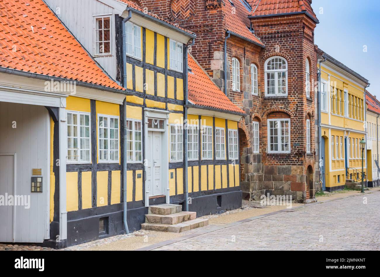 Historic houses in the central street of Viborg, Denmark Stock Photo