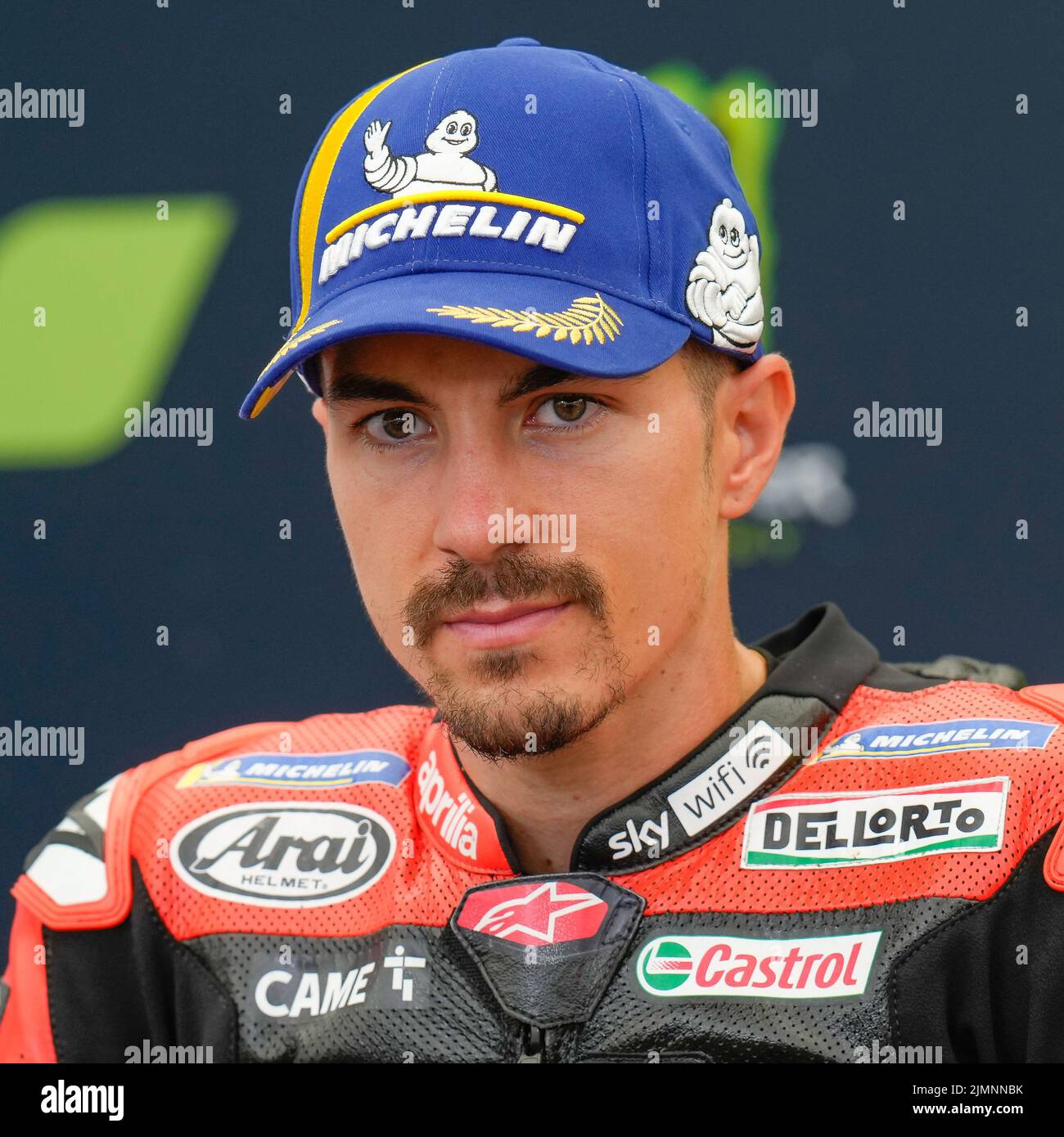 Towcester, UK. 07th Aug, 2022. Maverick VINALES (Spain) of the Aprilia Racing Team in the post race press conference after finishing second in the 2022 Monster Energy Grand Prix Race at Silverstone Circuit, Towcester, England on the 7th August 2022. Photo by David Horn. Credit: PRiME Media Images/Alamy Live News Stock Photo