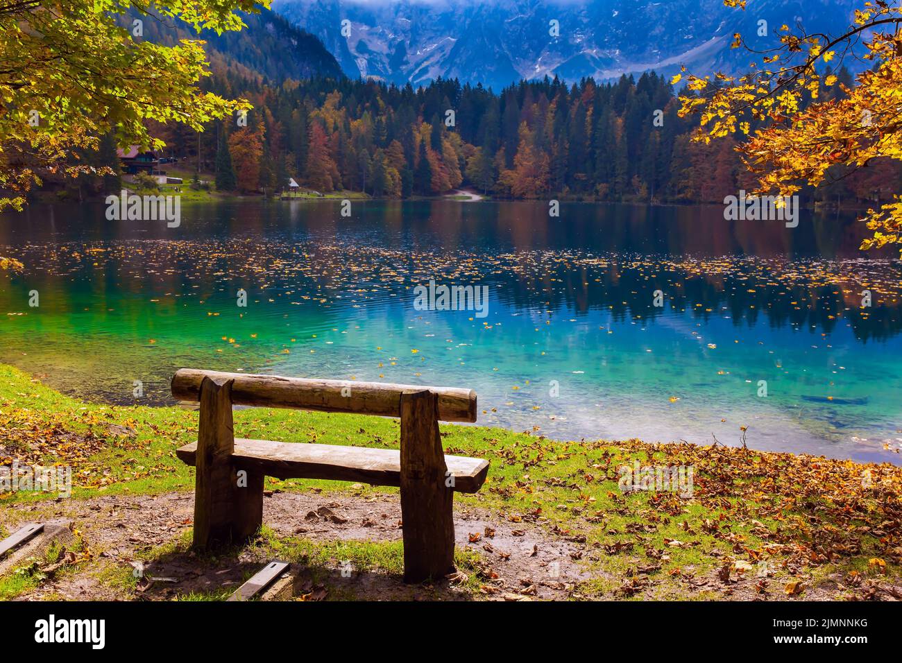 Cozy corner wooden bench Stock Photo Alamy