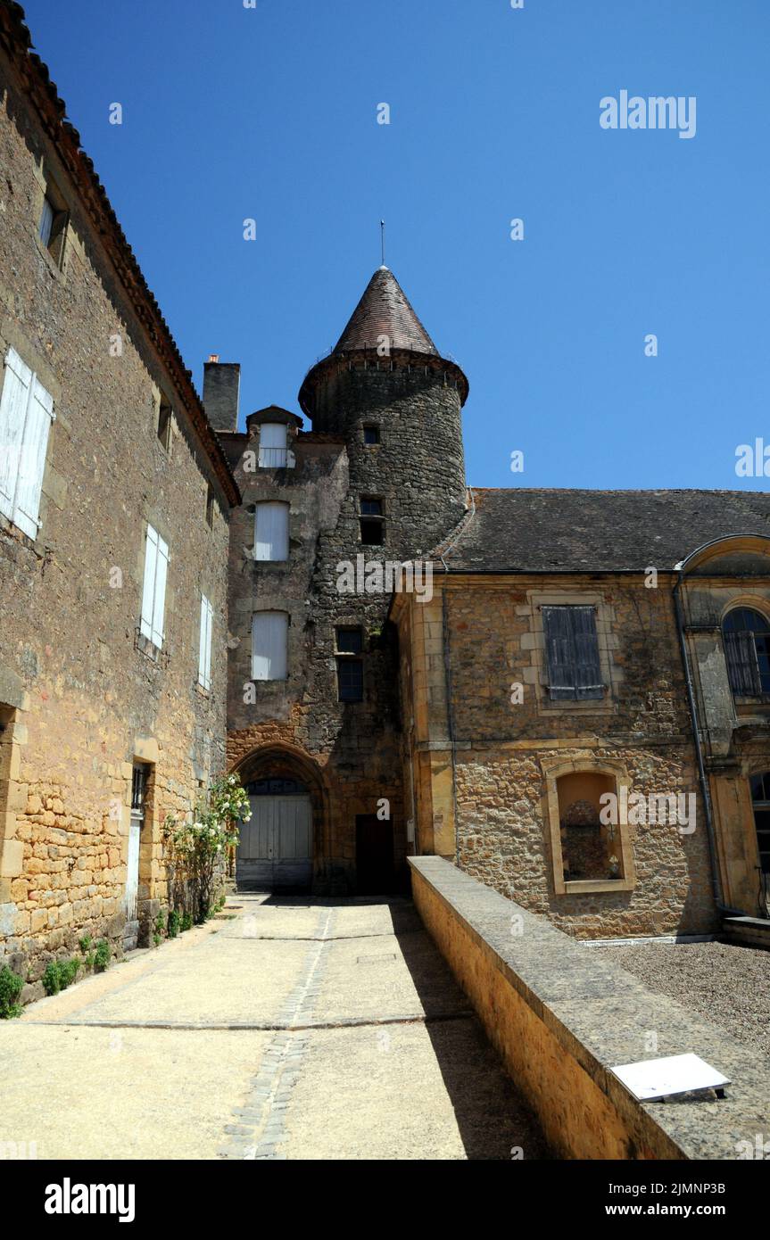 Tower at the Petit Fort in the medieval village of Belvès in the Dordogne region of France. The Petit Fort was where the original town fort stood. Stock Photo