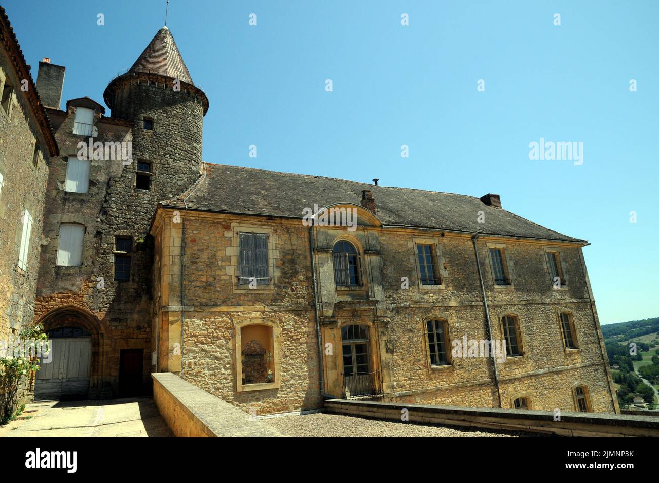 Tower at the Petit Fort in the medieval village of Belvès in the Dordogne region of France. The Petit Fort was where the original town fort stood. Stock Photo