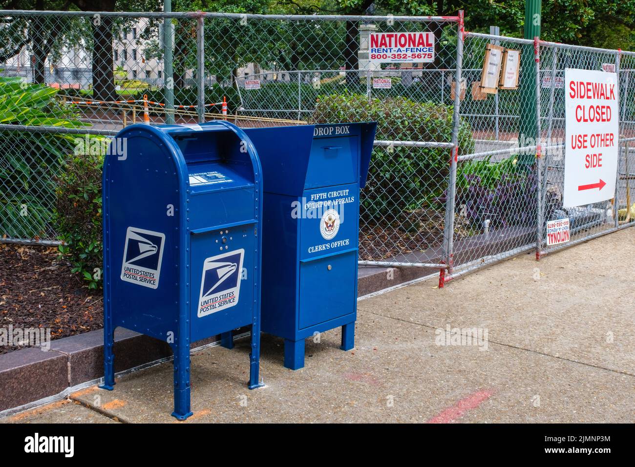 NEW ORLEANS, LA, USA - AUGUST 6, 2022: U.S. Postal Service and Fifth Circuit Court of Appeals drop boxes near Lafayette Square in downtown New Orleans Stock Photo