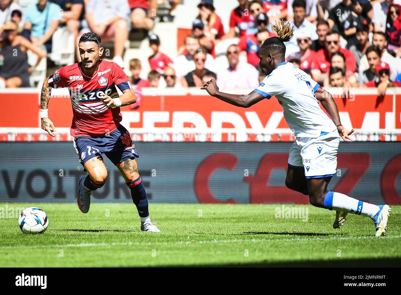 August 7, 2022, Rome, France: Remy CABELLA of Lille during the French championship Ligue 1 football match between LOSC Lille and AJ Auxerre on August 7, 2022 at Pierre Mauroy stadium in Villeneuve-d&#39;Ascq near Lille, France - Photo Matthieu Mirville/DPPI/LiveMedia. (Credit Image: © Matthieu Mirville/LPS via ZUMA Press) Stock Photo