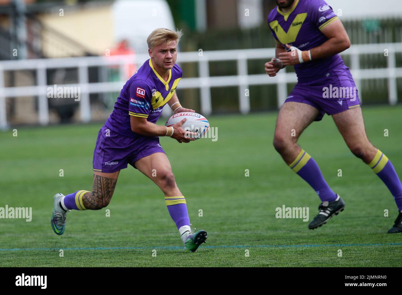 Thomas Lucans of Newcastle Thunder  in action during the BETFRED Championship match between Newcastle Thunder and London Broncos at Kingston Park, Newcastle on Sunday 7th August 2022. (Credit: Chris Lishman | MI News) Stock Photo