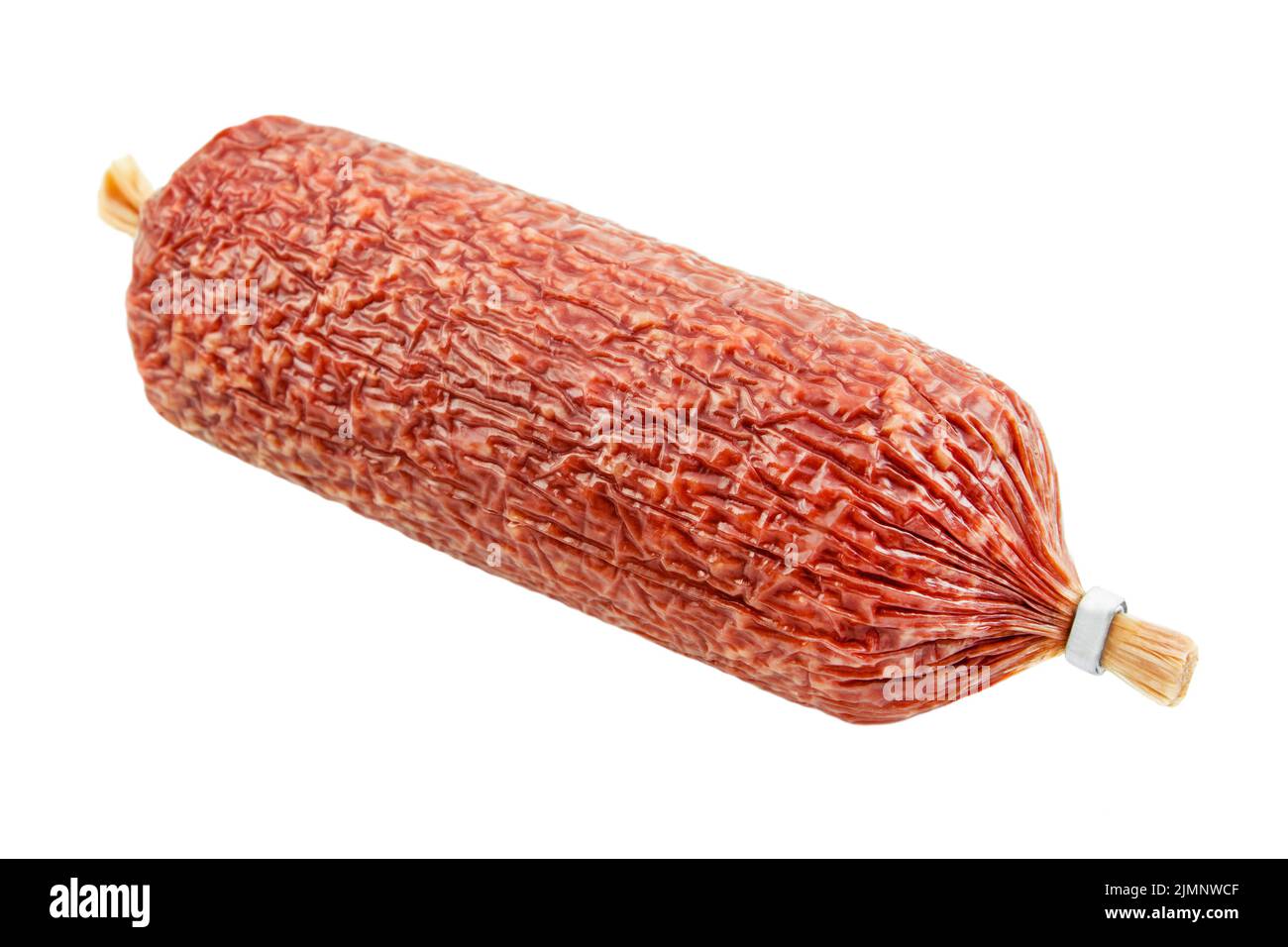 Turkey Salami on isolated white background closeup Stock Photo