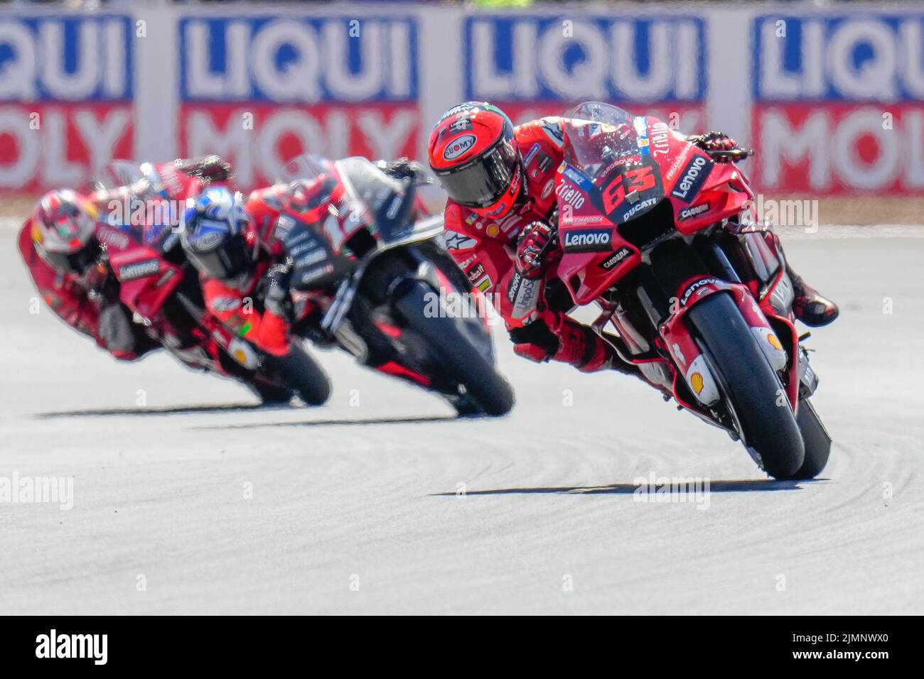 Towcester, UK. 07th Aug, 2022. Francesco BAGNAIA (Italy) of the Ducati Lenova Team on his way to winning the 2022 Monster Energy Grand Prix MotoGP Warm Up at Silverstone Circuit, Towcester, England on the 7th August 2022. Photo by David Horn. Credit: PRiME Media Images/Alamy Live News Stock Photo
