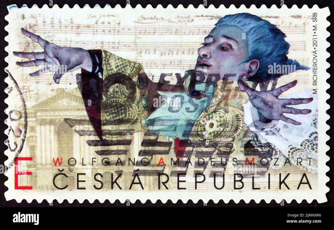CZECH REPUBLIC - CIRCA 2011: a stamp printed in Czech Republic shows Wolfgang Amadeus Mozart, was a composer of the Classical period, circa 2011 Stock Photo