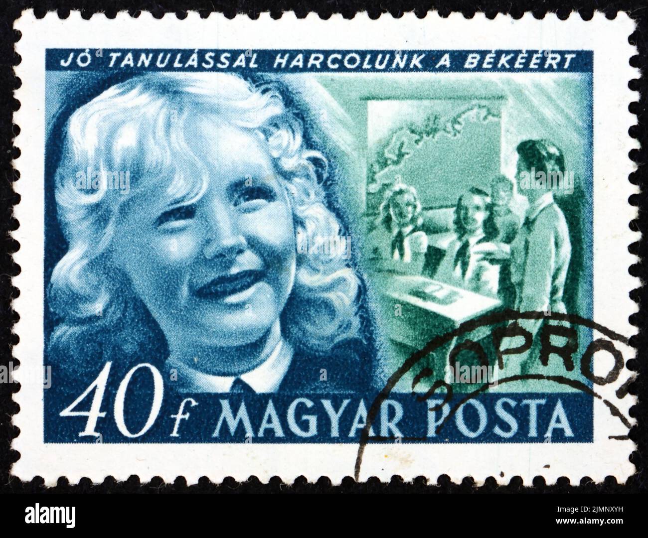 HUNGARY - CIRCA 1950: a stamp printed in Hungary shows girl and school, education, International childrens day, circa 1950 Stock Photo