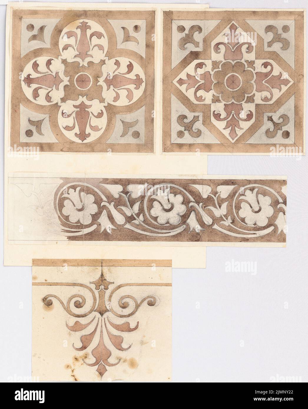 Lange Emil (1841-1926), ceiling or floor painting (without date): View. Pencil watercolored on paper, 56.3 x 45.3 cm (including scan edges) Lange Emil  (1841-1926): Decken- oder Fußbodenausmalung Stock Photo