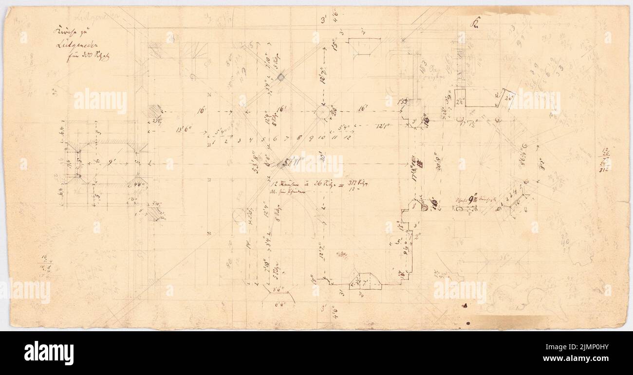 Niermann Carl (1832-1896), church for 300 seats in Borgentreich-Lütgeneder (without dat.): Floor plan with a seating plan. Pencil and ink on cardboard, 23.7 x 45.3 cm (including scan edges) Niermann Carl  (1832-1896): Kirche für 300 Sitzplätze, Borgentreich-Lütgeneder Stock Photo