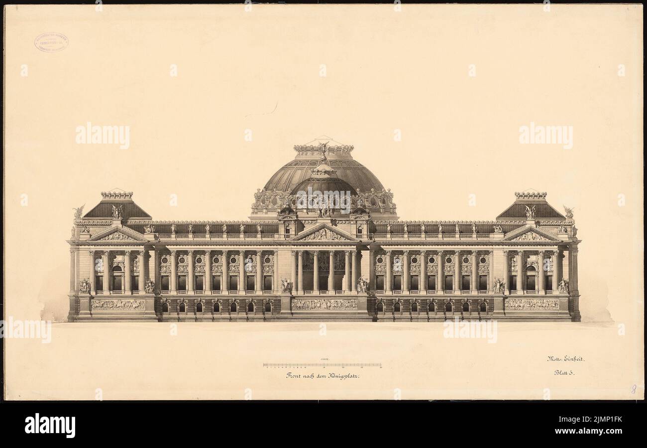 Kayser & von Großheim, Reichstag, Berlin. Second competition (1882): View of the Königsplatz. Tusche watercolor on the box, 53 x 85.1 cm (including scan edges) Kayser & von Großheim : Reichstag, Berlin. Zweiter Wettbewerb Stock Photo