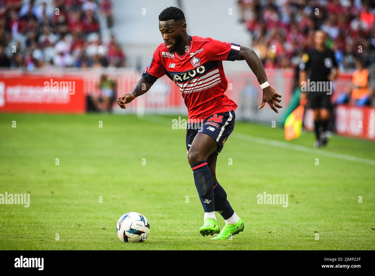 August 7, 2022, Rome, France: Jonathan BAMBA of Lille during the French championship Ligue 1 football match between LOSC Lille and AJ Auxerre on August 7, 2022 at Pierre Mauroy stadium in Villeneuve-d&#39;Ascq near Lille, France - Photo Matthieu Mirville/DPPI/LiveMedia. (Credit Image: © Matthieu Mirville/LPS via ZUMA Press) Stock Photo