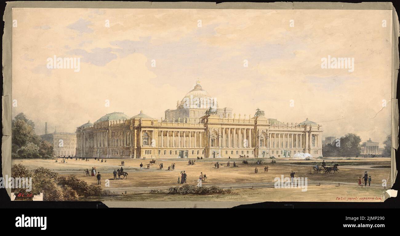 Giese & Weidner, Reichstag, Berlin (1882): Perspective view from the Alsenplatz. Ink, pencil watercolor on the box, 53.7 x 102.9 cm (including scan edges) Giese & Weidner : Reichstag, Berlin. Zweiter Wettbewerb Stock Photo