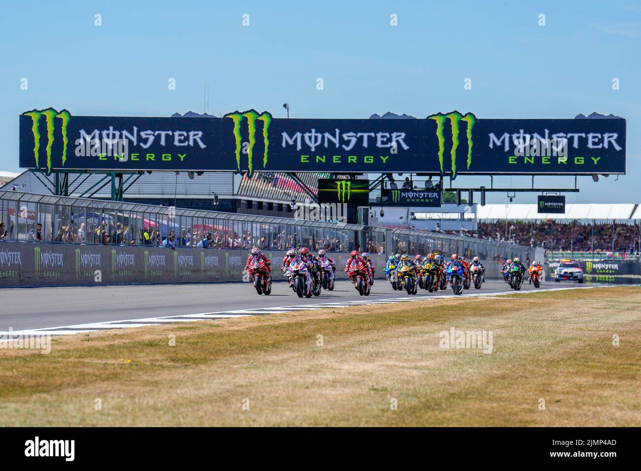 Towcester, UK. 07th Aug, 2022. The start of the 2022 Monster Energy Grand Prix MotoGP Warm Up at Silverstone Circuit, Towcester, England on the 7th August 2022. Photo by David Horn. Credit: PRiME Media Images/Alamy Live News Stock Photo