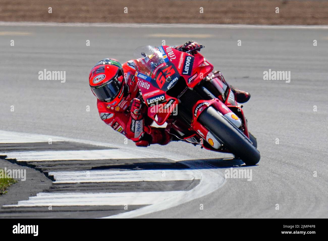 Towcester, UK. 07th Aug, 2022. Race winner Jack MILLER (Australia) of the Ducati Lenova Team during the 2022 Monster Energy Grand Prix MotoGP Warm Up at Silverstone Circuit, Towcester, England on the 7th August 2022. Photo by David Horn. Credit: PRiME Media Images/Alamy Live News Stock Photo