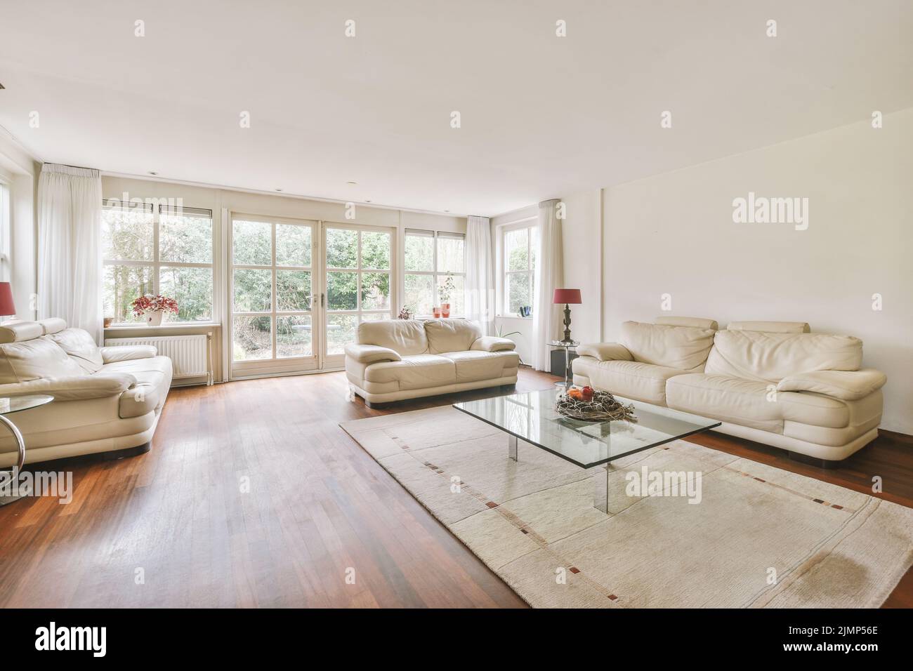 Stylish luxury home interior design of cozy living room with burning ...