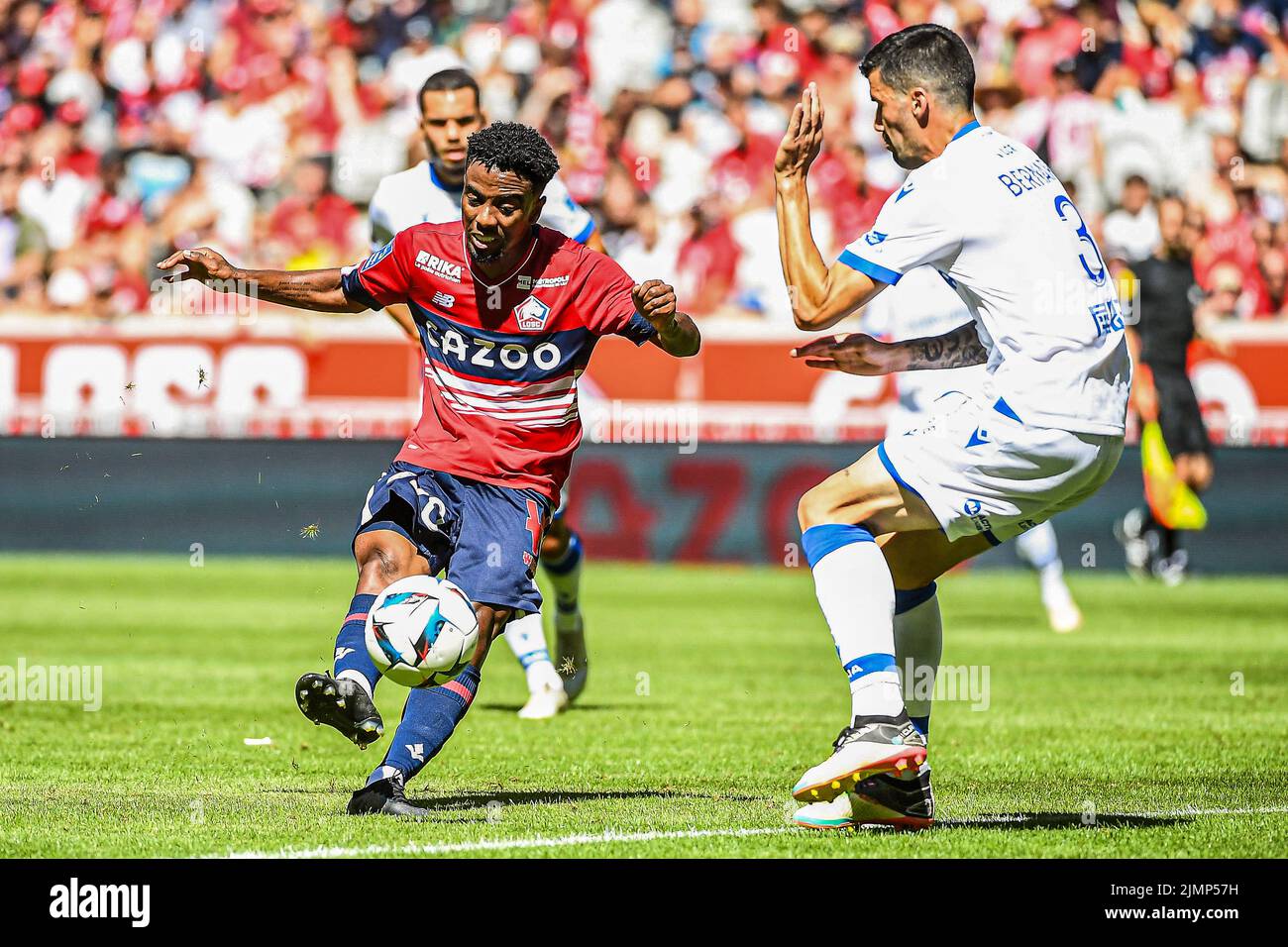 LILLE, FRANCE - AUGUST 7: Angel Gomes of Lille during the French Ligue 1 match between Lille and Auxerre at Stade Pierre Mauroy on August 7, 2022 in Lille, France (Photo by Matthieu Mirville/Orange Pictures) Stock Photo