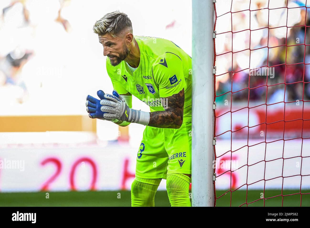 LILLE, FRANCE - AUGUST 7: Benoit Costil of Auxerre during the French Ligue 1 match between Lille and Auxerre at Stade Pierre Mauroy on August 7, 2022 in Lille, France (Photo by Matthieu Mirville/Orange Pictures) Stock Photo