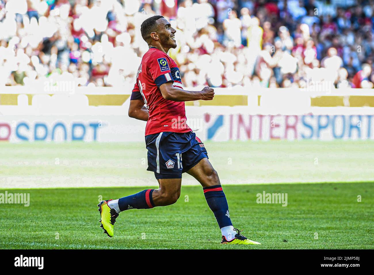 LILLE, FRANCE - AUGUST 7: Akim Zedadka of Lille during the French Ligue 1 match between Lille and Auxerre at Stade Pierre Mauroy on August 7, 2022 in Lille, France (Photo by Matthieu Mirville/Orange Pictures) Stock Photo