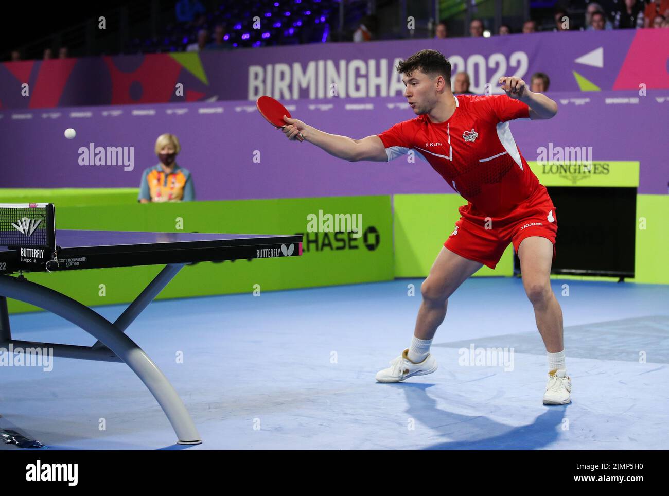 England’s Ross Wilson competes during the Para Table Tennis Men's Singles Classes 8-10 Bronze Medal match against Nigeria’s Tajudeen Agunbiada at The NEC on day ten of the 2022 Commonwealth Games in Birmingham. Picture date: Sunday August 7, 2022. Stock Photo