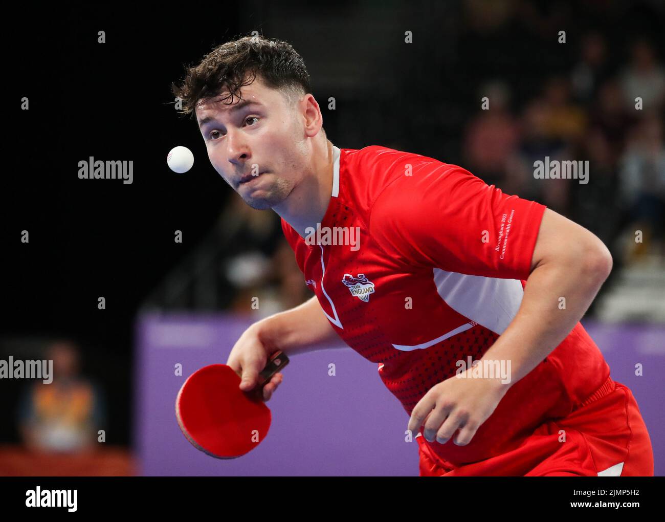 England’s Ross Wilson competes during the Para Table Tennis Men's Singles Classes 8-10 Bronze Medal match against Nigeria’s Tajudeen Agunbiada at The NEC on day ten of the 2022 Commonwealth Games in Birmingham. Picture date: Sunday August 7, 2022. Stock Photo