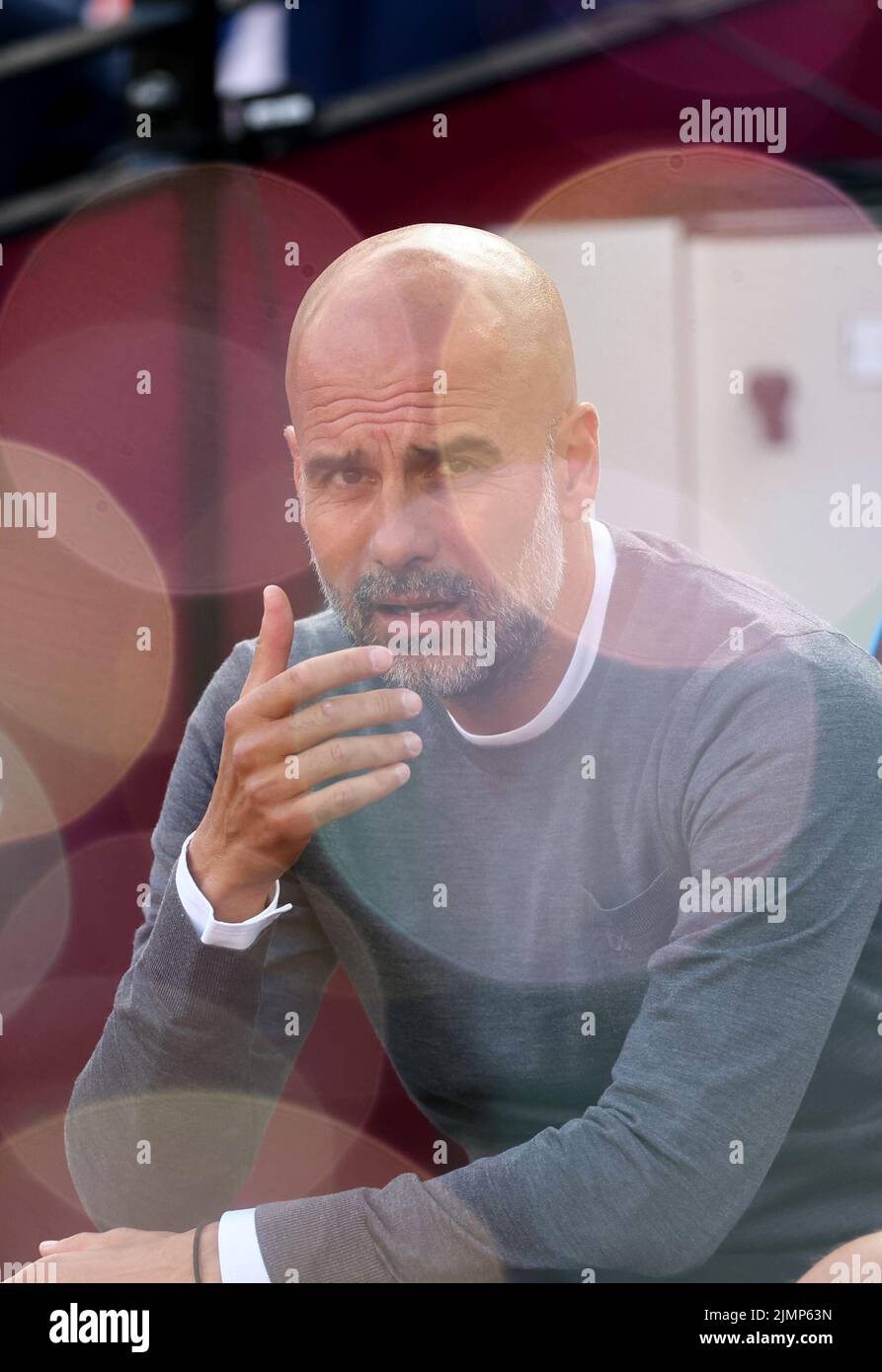 London, UK. 7th Aug, 2022. Josep Guardiola manager of Manchester City during the Premier League match at the London Stadium, London. Picture credit should read: David Klein/Sportimage Credit: Sportimage/Alamy Live News Stock Photo