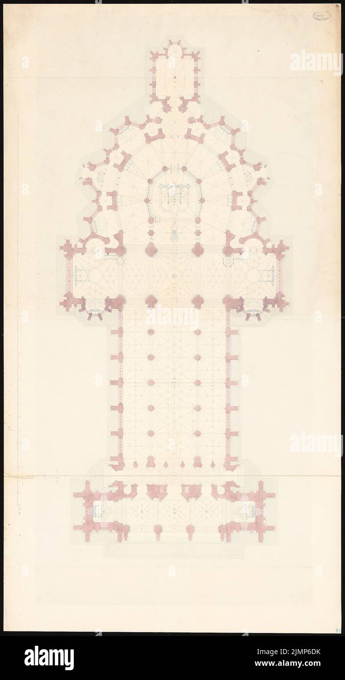 Stier Wilhelm (1799-1856), Votivkirche in Vienna (1854): floor plan. Tusche watercolor on the box, 164.1 x 89.2 cm (including scan edges) Stier Wilhelm  (1799-1856): Votivkirche, Wien Stock Photo