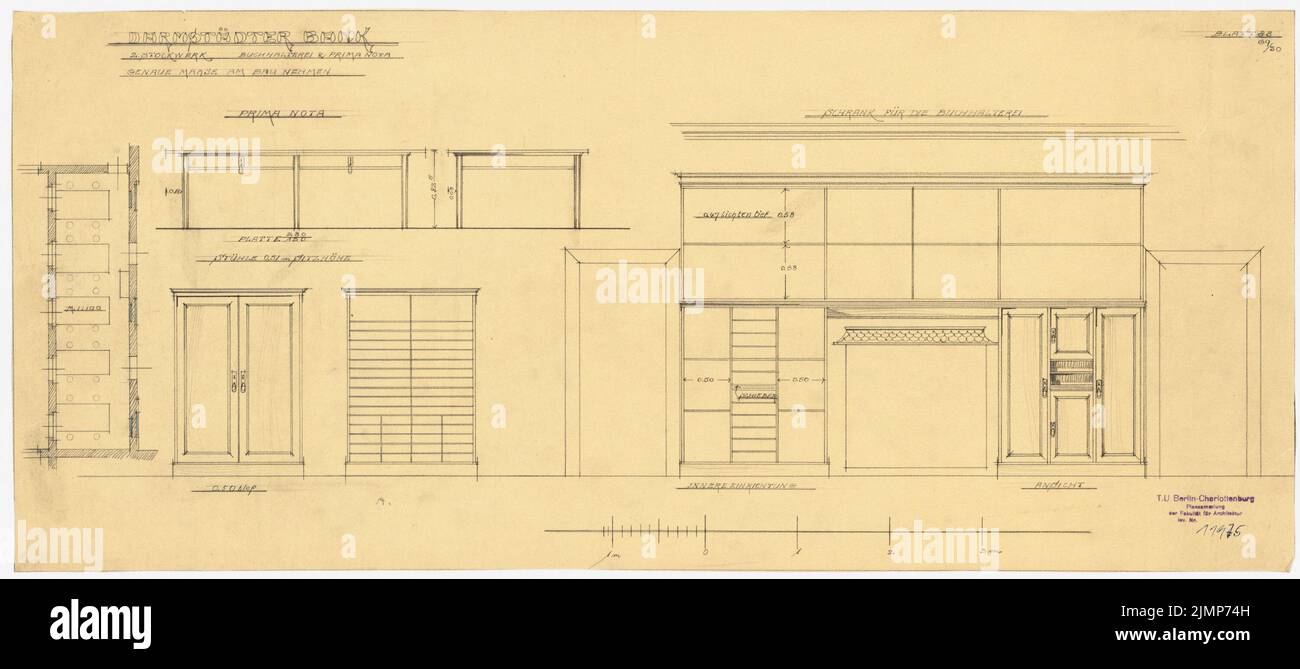 Messel Alfred (1853-1909), Darmstadt Bank for Trade and Industry, Berlin. New facility (1902-1902): Mobiliar in accounting. Pencil on transparent, 31.2 x 69.9 cm (including scan edges) Messel Alfred  (1853-1909): Darmstädter Bank für Handel und Industrie, Berlin. Neueinrichtung Stock Photo