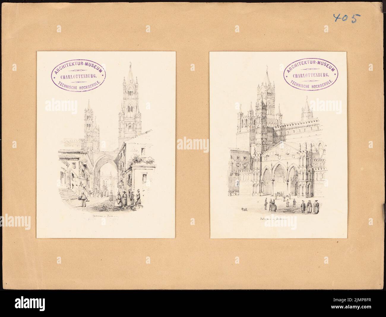 Nohl Maximilian (1830-1863), cathedral in Palermo (1858-1858): 2 perspective views. Pencil on cardboard, 24 x 31.8 cm (including scan edges) Nohl Maximilian  (1830-1863): Dom (S. Maria Assunta), Palermo Stock Photo