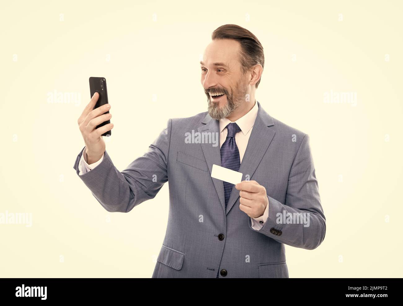 fast payment. making selfie. customer use online money on mobile phone. Stock Photo
