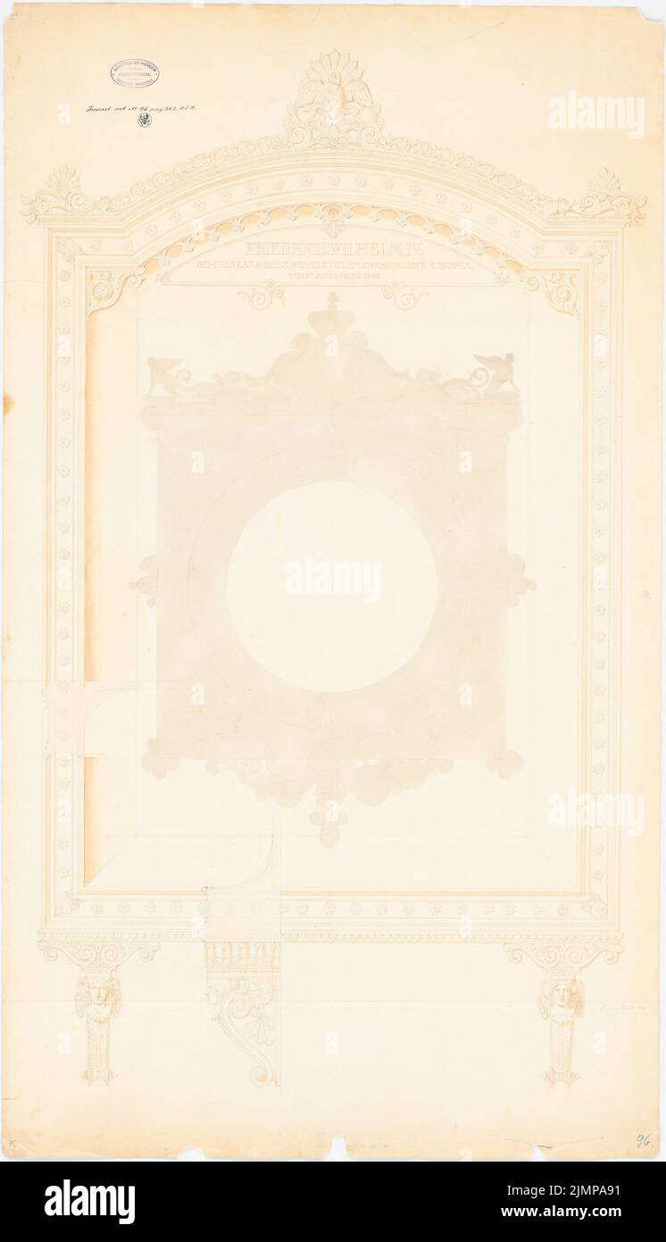 Bull Gustav (1807-1880), picture frame (1844): View. Pencil watercolor on the box, 108 x 62 cm (including scan edges) Stier Gustav  (1807-1880): Bilderrahmen Stock Photo