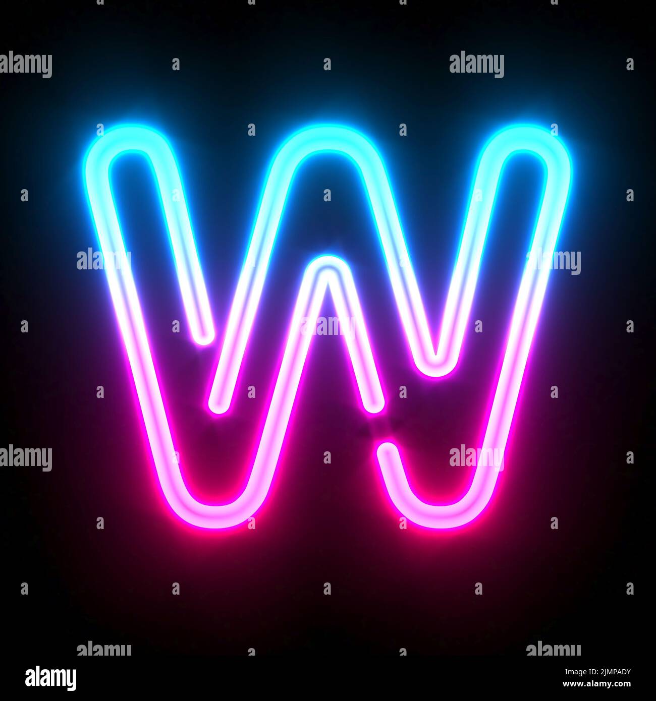 Blue pink glowing neon tube font Letter W 3D Stock Photo