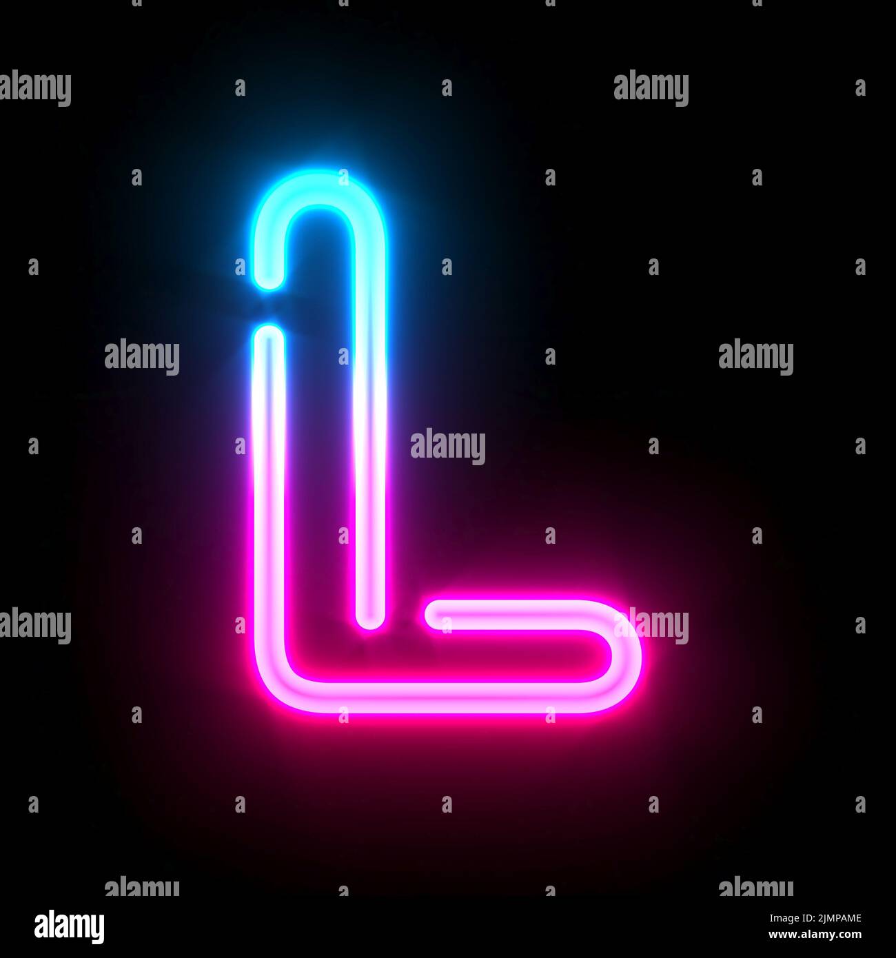 Blue pink glowing neon tube font Letter L 3D Stock Photo