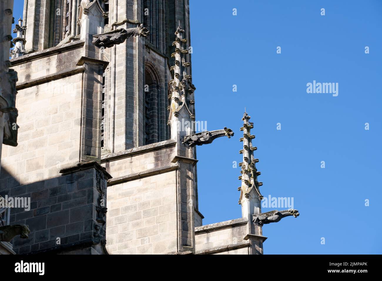 gargoyles and external architecture of a large gothic style church, Limoges France Stock Photo