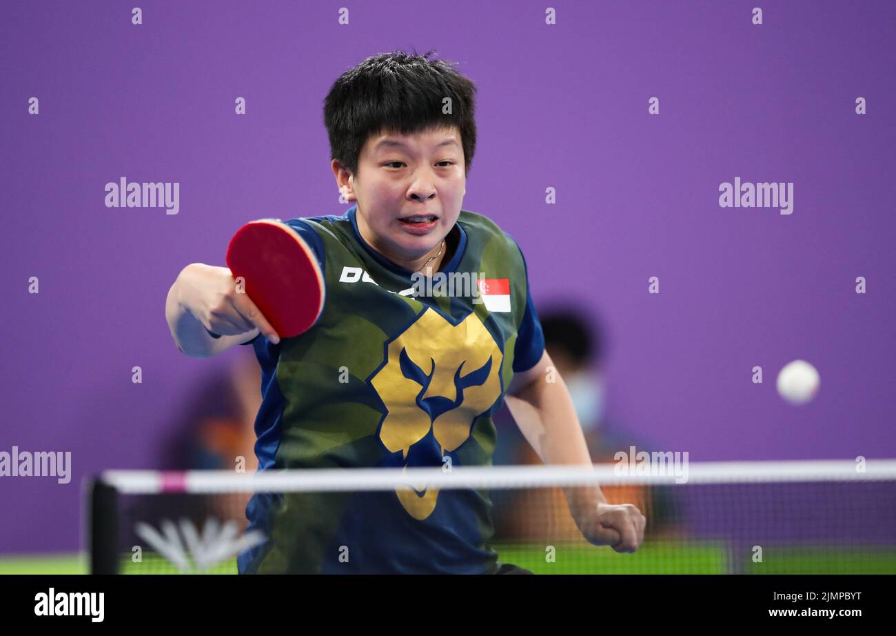 Singapore’s Jian Zeng competes during their Table Tennis Women's