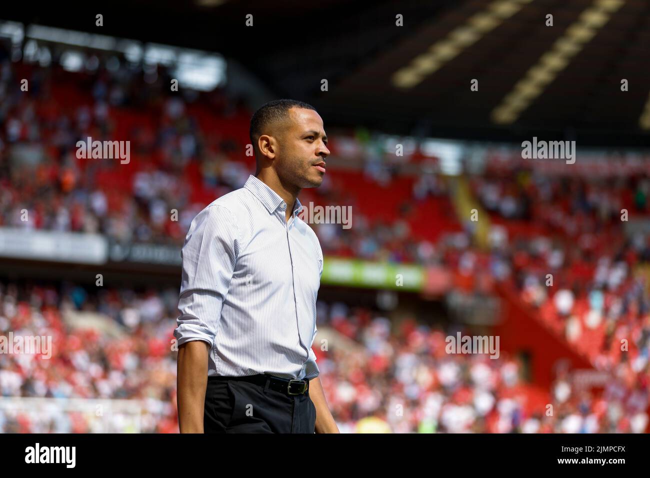Derby County interim manager manager Liam Rosenior during the Sky Bet League One match at The Valley, London. Picture date: Saturday August 6, 2022. Stock Photo