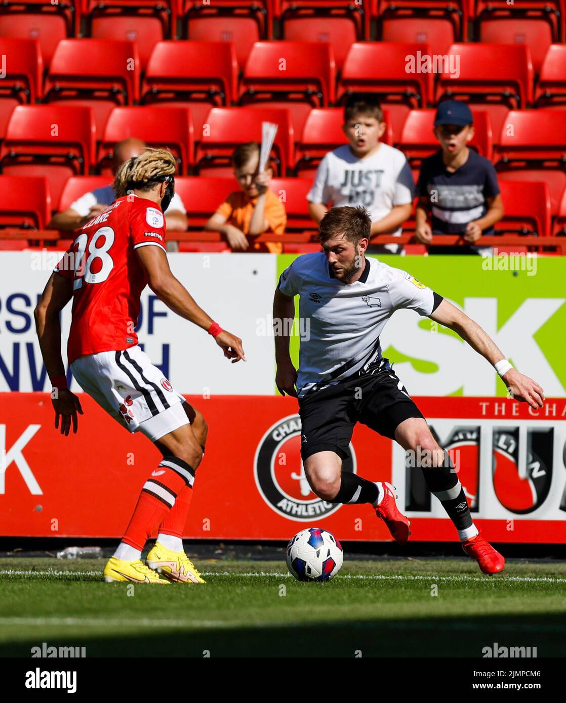 Derby County’s Tom Barkhuizen in action during the Sky Bet League One match at The Valley, London. Picture date: Saturday August 6, 2022. Stock Photo