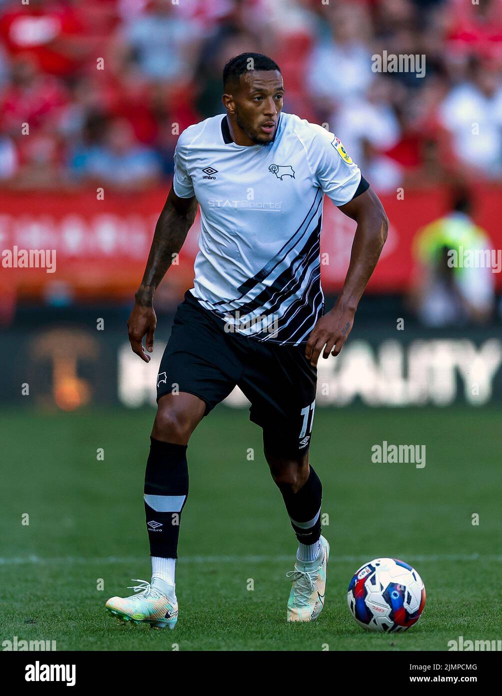 Derby County's Nathaniel Mendez-Laing in action during the Sky Bet League One match at The Valley, London. Picture date: Saturday August 6, 2022. Stock Photo