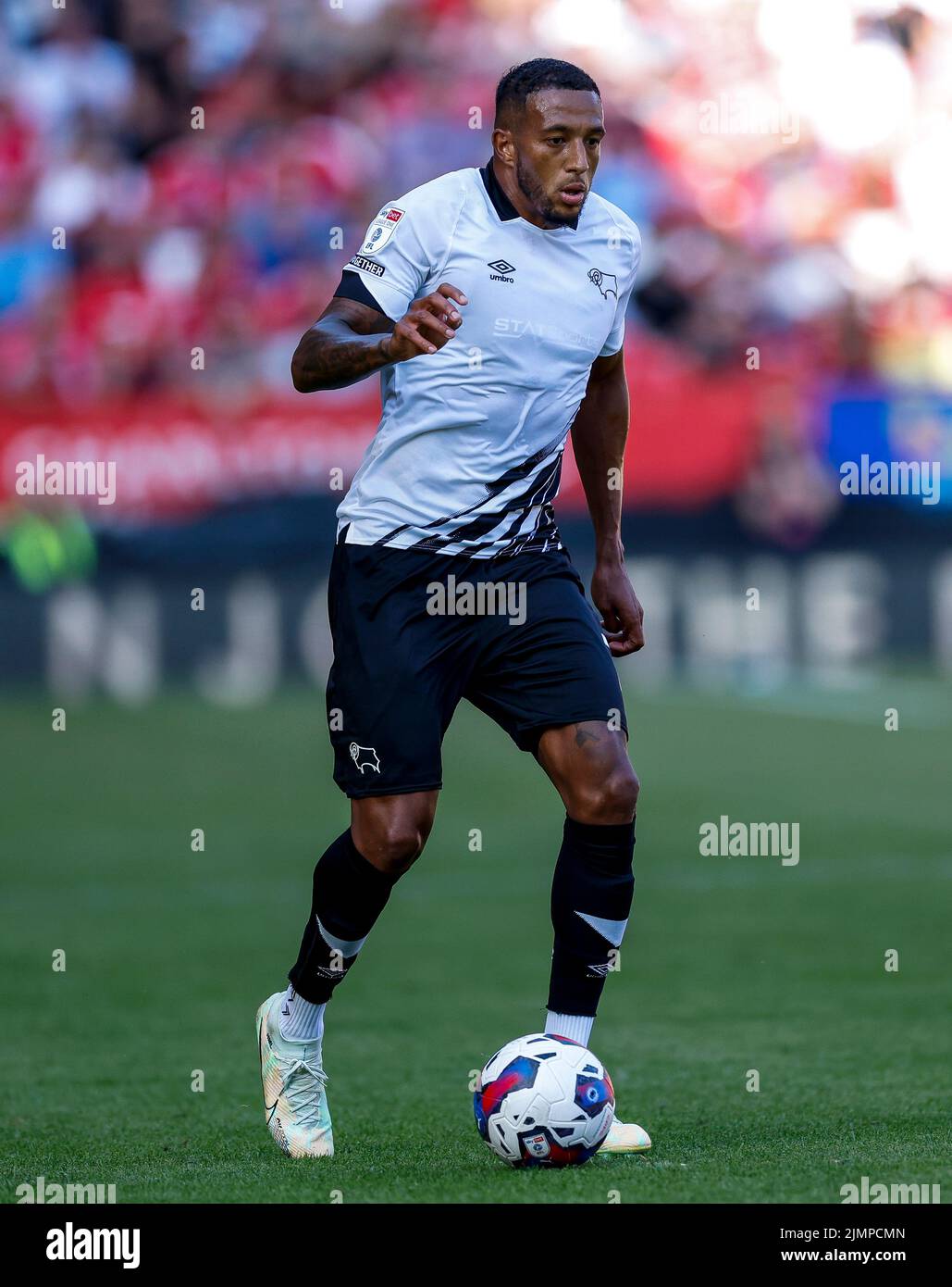 Derby County's Nathaniel Mendez-Laing in action during the Sky Bet League One match at The Valley, London. Picture date: Saturday August 6, 2022. Stock Photo