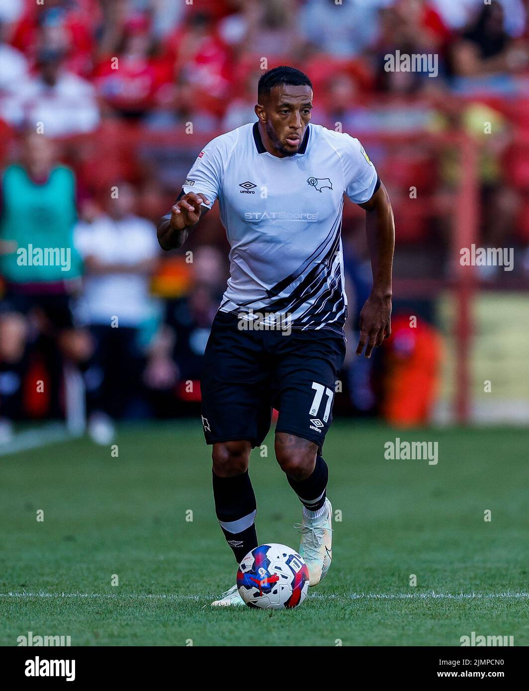 Derby County’s Nathaniel Mendez-Laing in action during the Sky Bet League One match at The Valley, London. Picture date: Saturday August 6, 2022. Stock Photo
