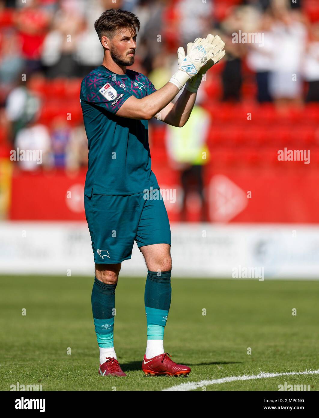 Derby County goalkeeper Joe Wildsmith reacts following the Sky Bet League One match at The Valley, London. Picture date: Saturday August 6, 2022. Stock Photo