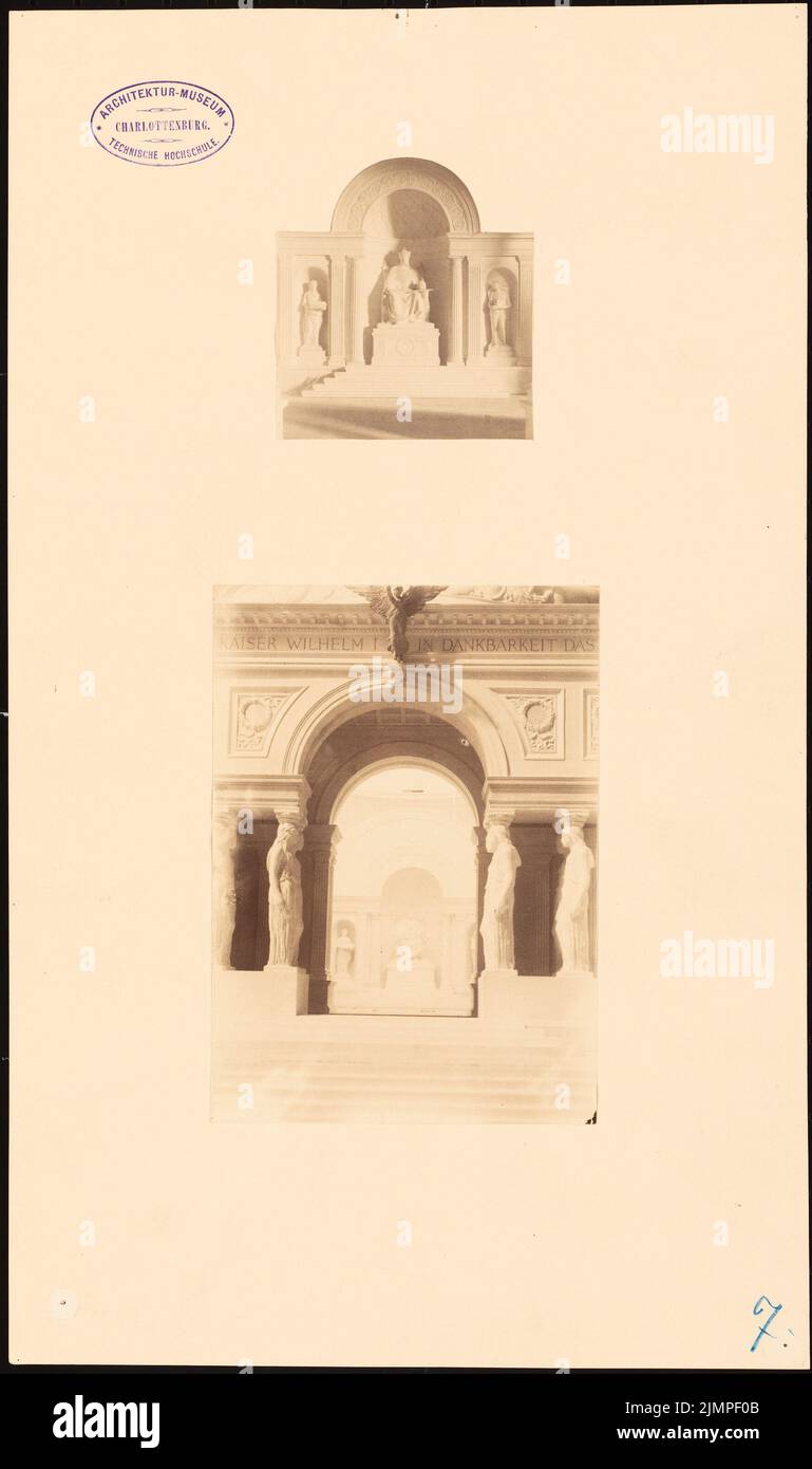 Hildebrand Adolf von (1847-1921), monument to Kaiser Wilhelm I in Berlin (without dat.): Interior with a view of the statue Kaiser Wilhelms (2 photos of the model). Photo on paper, 43.1 x 25.5 cm (including scan edges) Hildebrand Adolf von  (1847-1921): Denkmal für Kaiser Wilhelm I., Berlin Stock Photo