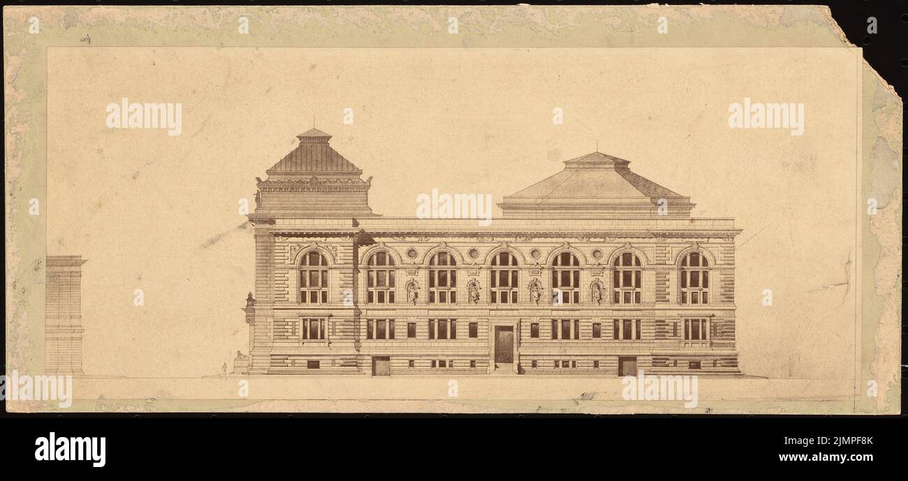 Seeling Heinrich (1852-1932), university library in Leipzig (1885): Facade: side view. Photo on paper, 13.1 x 28.5 cm (including scan edges) Seeling Heinrich  (1852-1932): Universitätsbibliothek, Leipzig Stock Photo