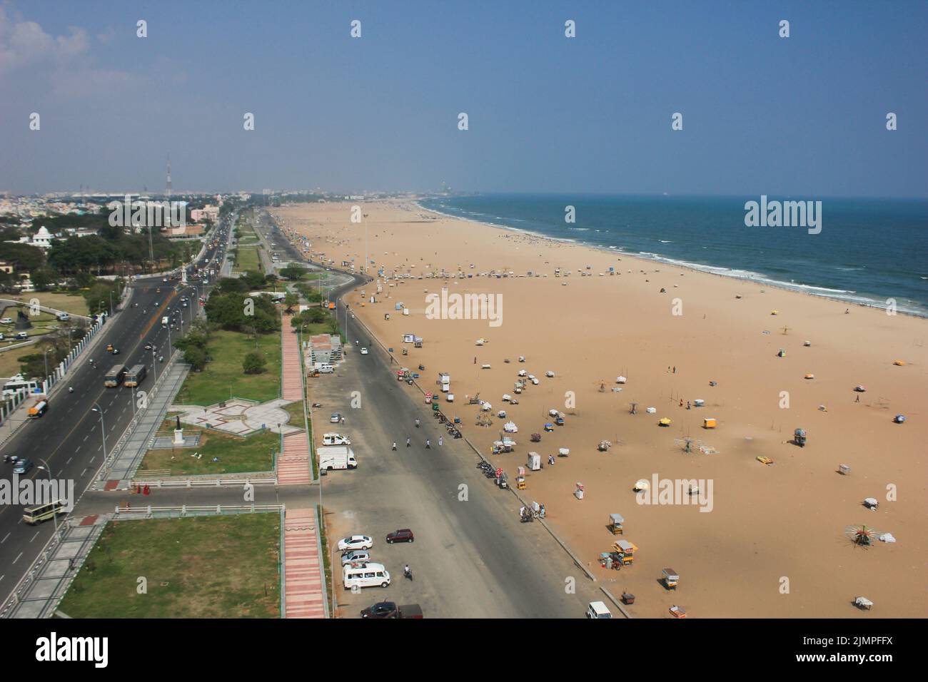 Marina Beach chennai city tamil nadu india bay of bengal madras view from light house Stock Photo