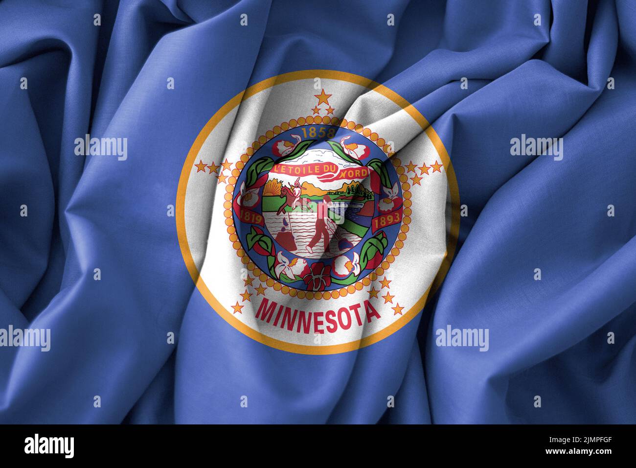 Minnesota Flag, USA State Flag Minnesota, fabric flag Minnesota, 3D work and 3D image Stock Photo